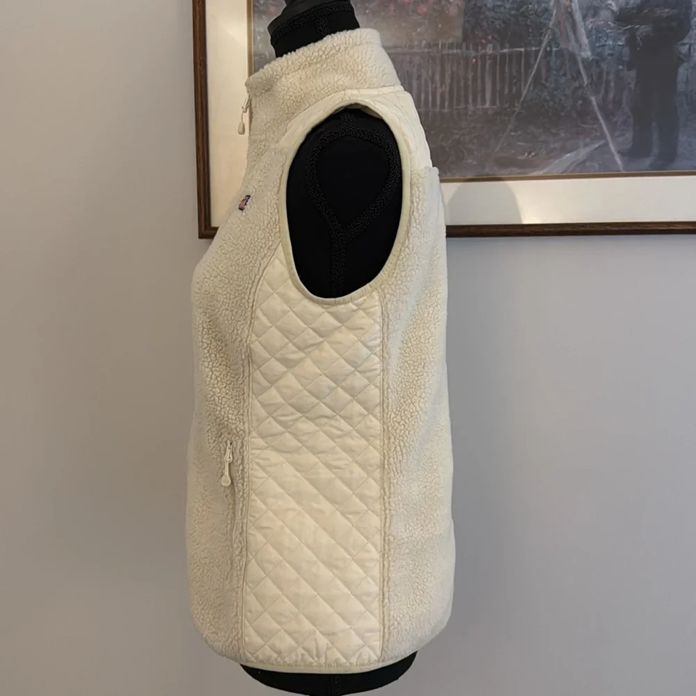 Vineyard Vines Sea View Sherpa Quilted Vest Womens XS Ivory White Full Zip